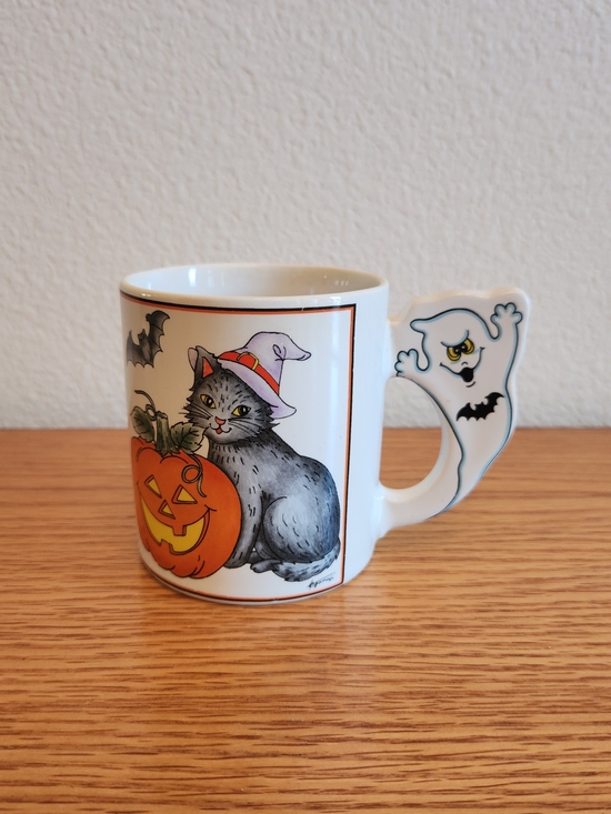 Other - Vintage Halloween Cat & Ghost Ceramic Mug - Made In Japan